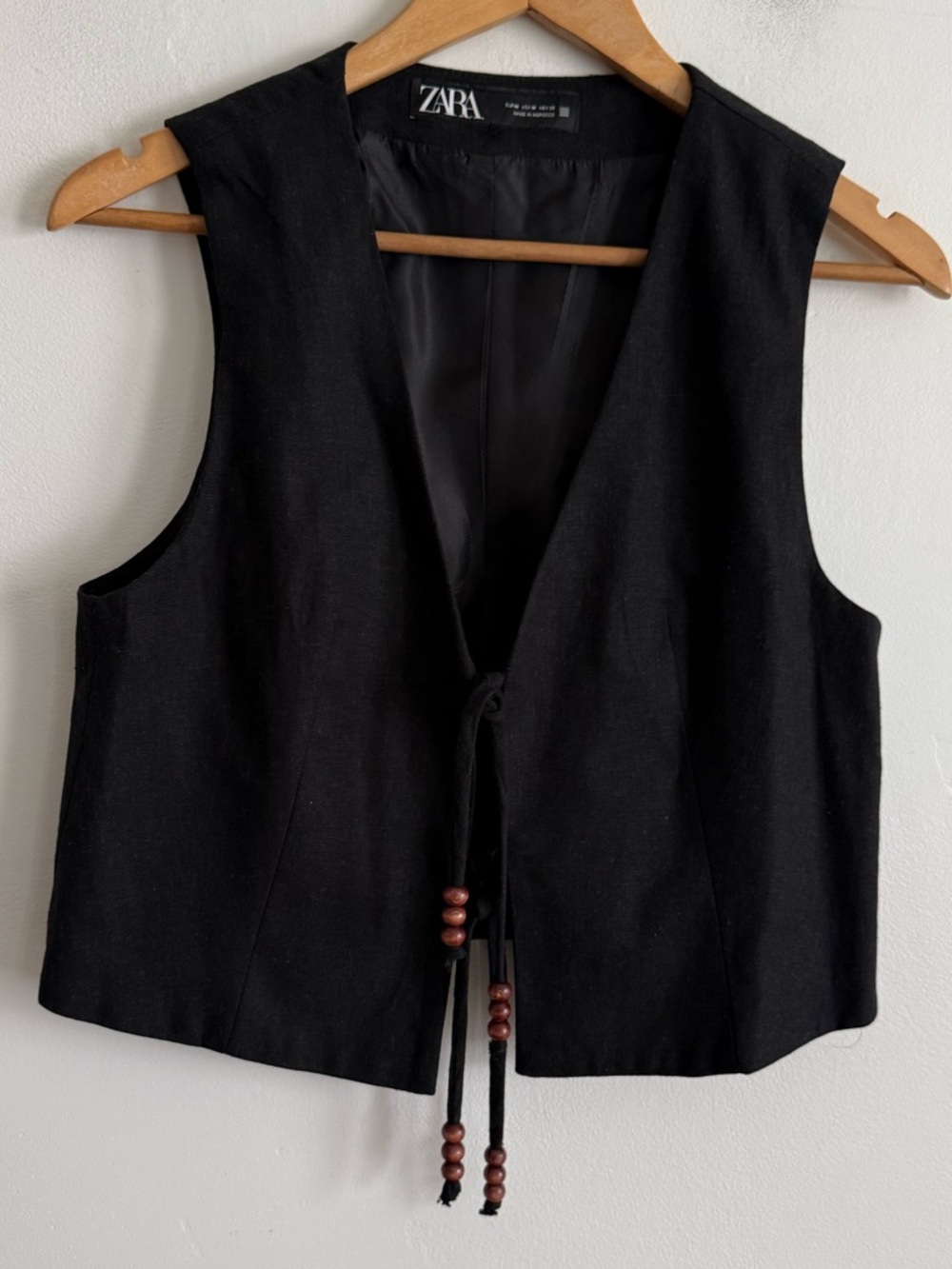 ZARA linen blend Black Tie Front Vest Top – Minimalist Sleeveless Blouse